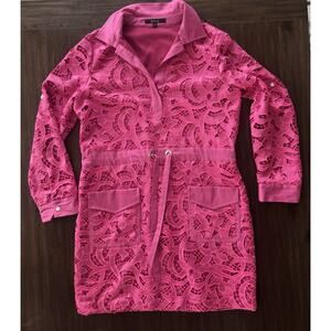 Badgley Mischka Guipur Lace Dress Pink Roll Tab Sleeve Business Casual 12